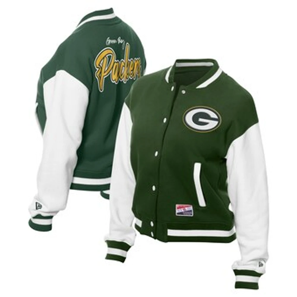 Women's New Era Green Green Bay Packers  Fleece Full-Snap Jacket