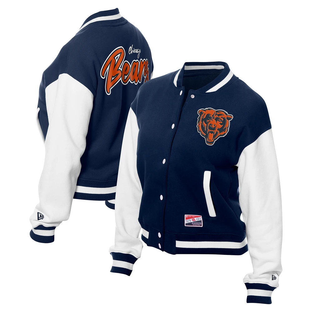 Women's New Era Navy Chicago Bears  Fleece Full-Snap Jacket