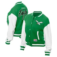 Women's New Era Kelly Green Philadelphia Eagles Throwback Fleece Full-Snap Jacket