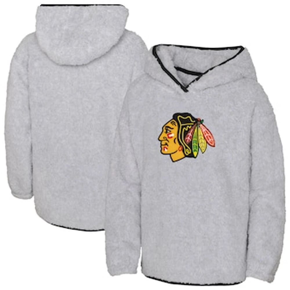 Girls Youth  Heather Gray Chicago Blackhawks Ultimate Teddy Fleece Pullover Hoodie