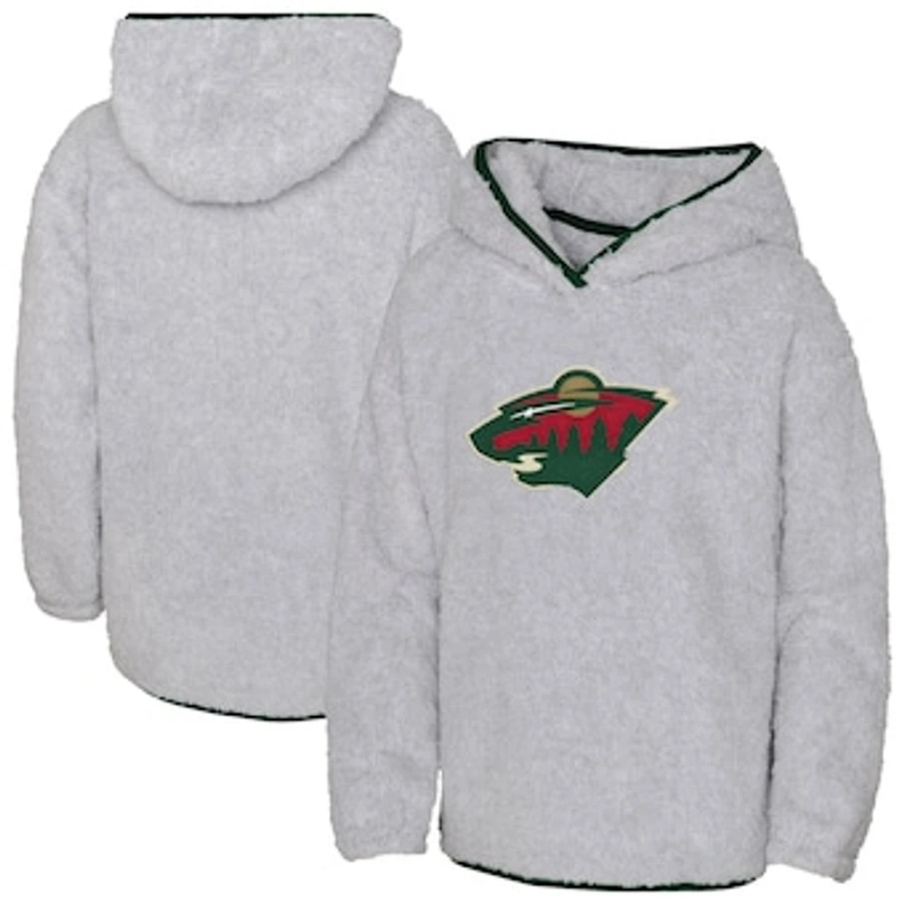 Girls Youth  Heather Gray Minnesota Wild Ultimate Teddy Fleece Pullover Hoodie