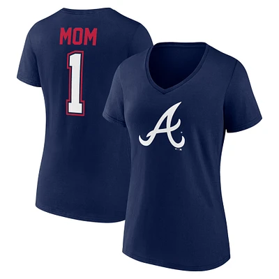 Women's Fanatics Navy Atlanta Braves Plus Mother's Day #1 Mom V-Neck T-Shirt