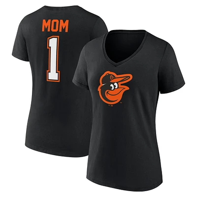 Women's Fanatics Black Baltimore Orioles Plus Size Mother's Day #1 Mom V-Neck T-Shirt