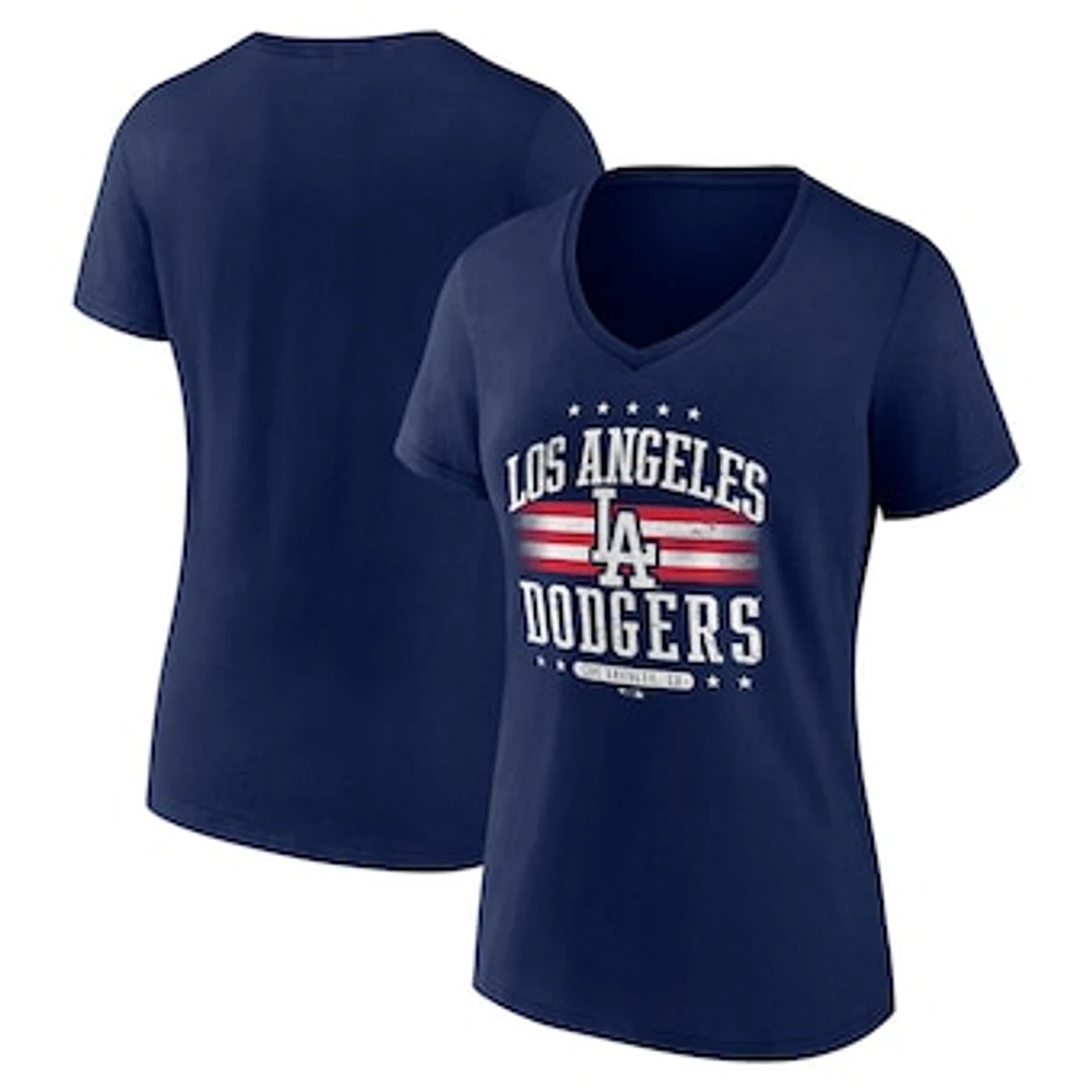 Women's Fanatics Navy Los Angeles Dodgers Americana V-Neck T-Shirt