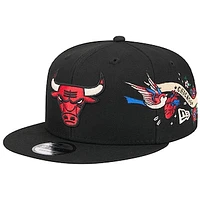 Men's New Era Black Chicago Bulls Injection City Art 9FIFTY Snapback Hat