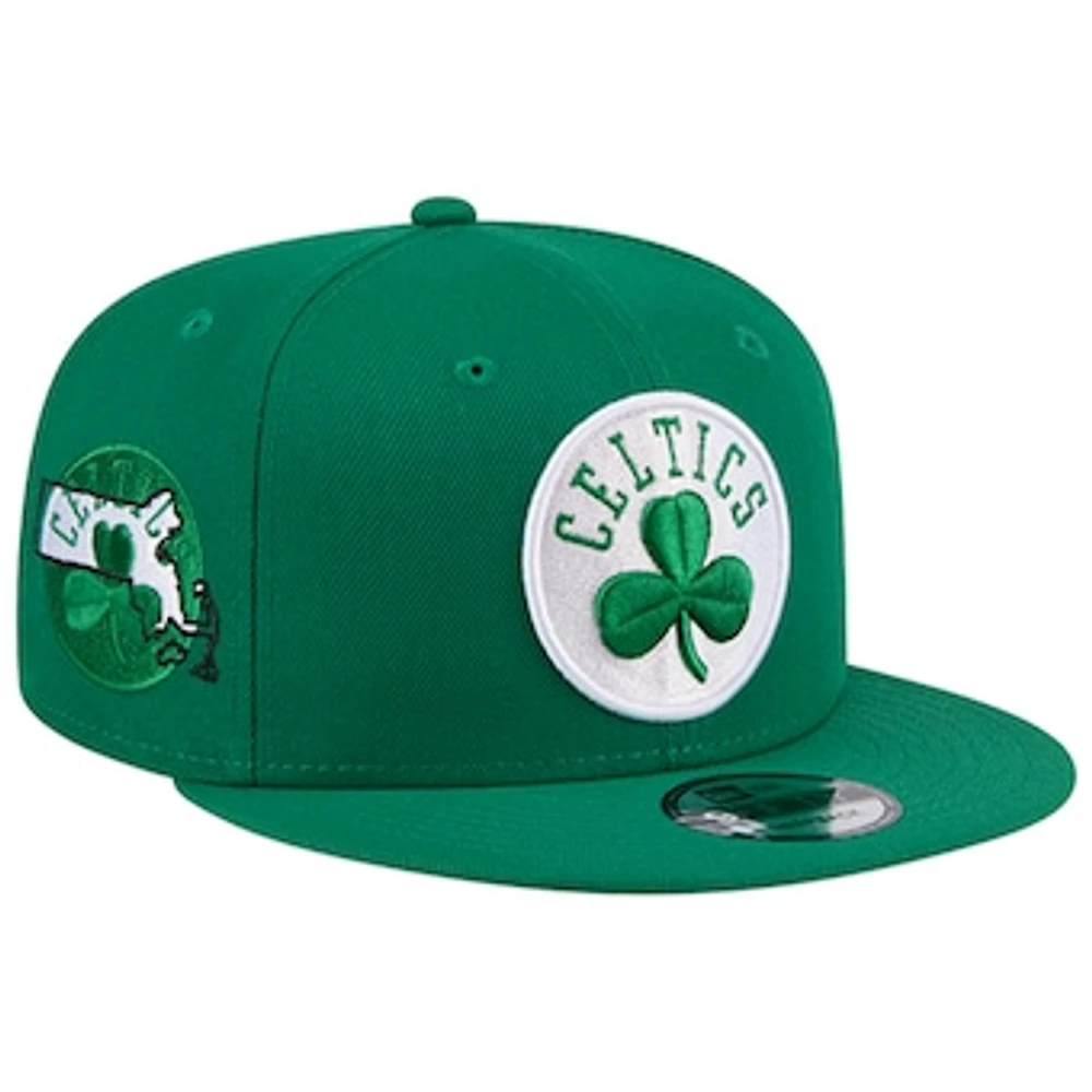 Men's New Era Kelly Green Boston Celtics Injection State Outline 9FIFTY Snapback Hat