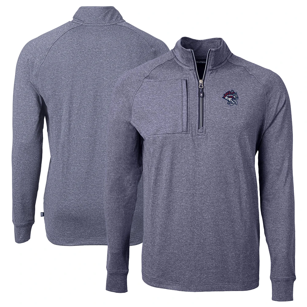 Men's Cutter & Buck Heather Navy Binghamton Rumble Ponies Adapt Eco Knit Big Tall Quarter-Zip Pullover Top