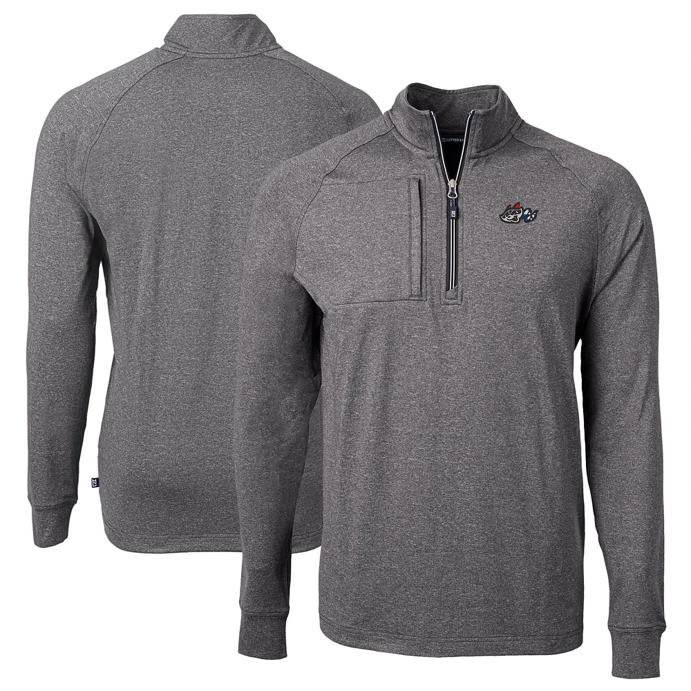 Men's Cutter & Buck Heather Black Rocket City Trash Pandas Adapt Eco Knit Big Tall Quarter-Zip Pullover Top