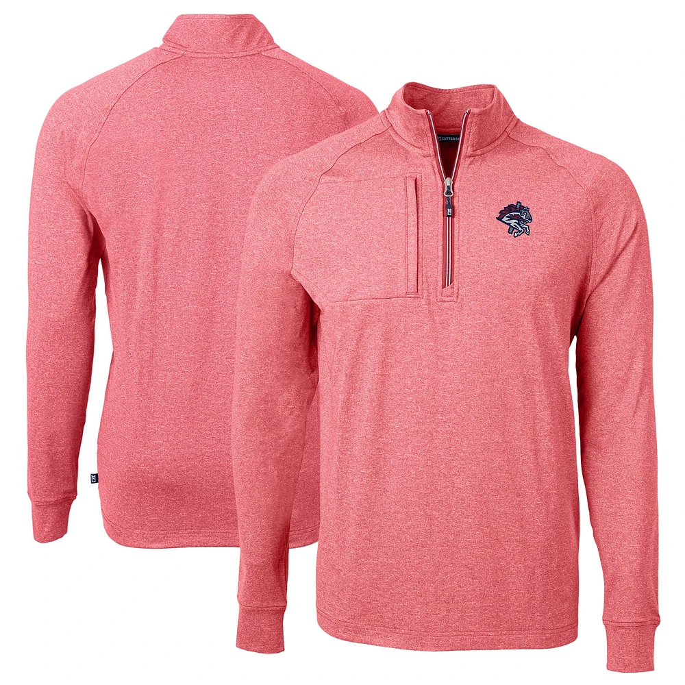 Men's Cutter & Buck Heather Red Binghamton Rumble Ponies Adapt Eco Knit Big Tall Quarter-Zip Pullover Top