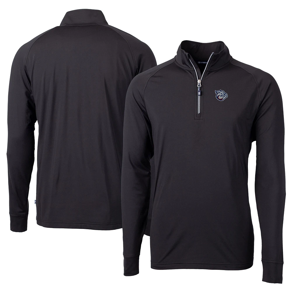 Men's Cutter & Buck Black Lehigh Valley IronPigs Adapt Eco Knit Stretch Recycled Big Tall Quarter-Zip Pullover Top
