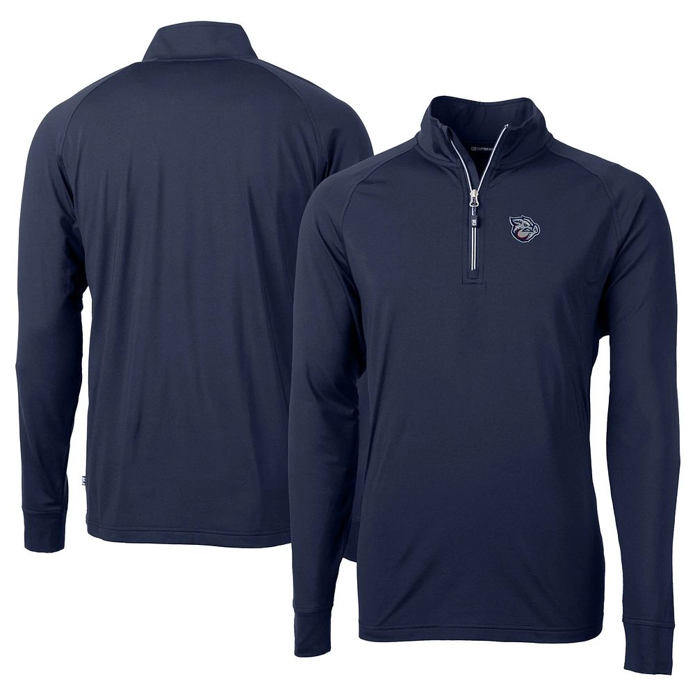 Men's Cutter & Buck  Navy Lehigh Valley IronPigs Adapt Eco Knit Stretch Recycled Big Tall Quarter-Zip Pullover Top