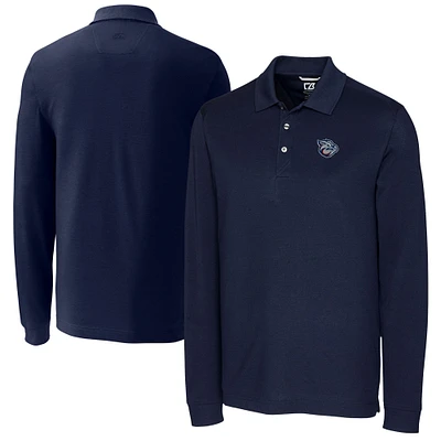 Men's Cutter & Buck  Navy Lehigh Valley IronPigs Advantage Tri-Blend Pique Big Tall Long Sleeve Polo