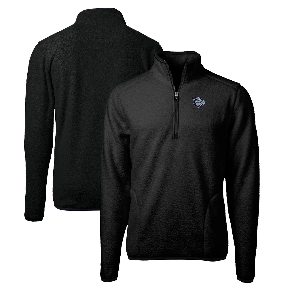Men's Cutter & Buck Black Lehigh Valley IronPigs Big Tall Cascade Eco Sherpa Fleece Quarter-Zip Pullover Jacket