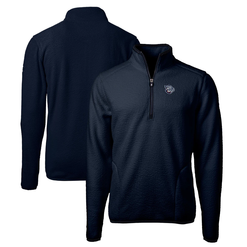 Men's Cutter & Buck Navy Lehigh Valley IronPigs Big Tall Cascade Eco Sherpa Fleece Quarter-Zip Pullover Jacket