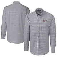 Men's Cutter & Buck  Charcoal Lansing Lugnuts Big Tall Easy Care Stretch Gingham Long Sleeve Button-Down Shirt