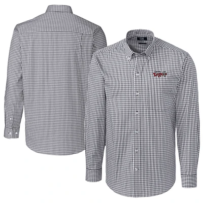 Men's Cutter & Buck  Charcoal Lansing Lugnuts Big Tall Easy Care Stretch Gingham Long Sleeve Button-Down Shirt