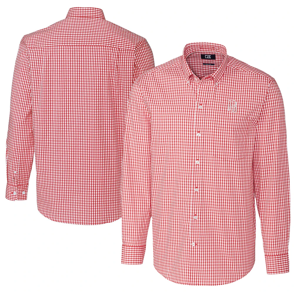 Men's Cutter & Buck Red Birmingham Barons Big Tall Easy Care Stretch Gingham Long Sleeve Button-Down Shirt