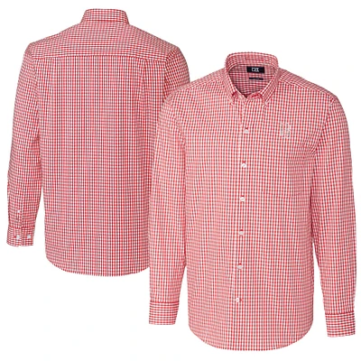 Men's Cutter & Buck  Red Birmingham Barons Big Tall Easy Care Stretch Gingham Long Sleeve Button-Down Shirt