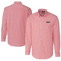 Men's Cutter & Buck  Red Lansing Lugnuts Big Tall Easy Care Stretch Gingham Long Sleeve Button-Down Shirt