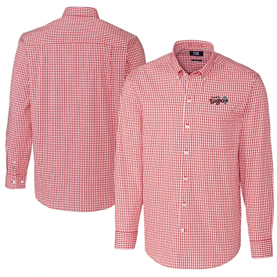 Men's Cutter & Buck  Red Lansing Lugnuts Big Tall Easy Care Stretch Gingham Long Sleeve Button-Down Shirt