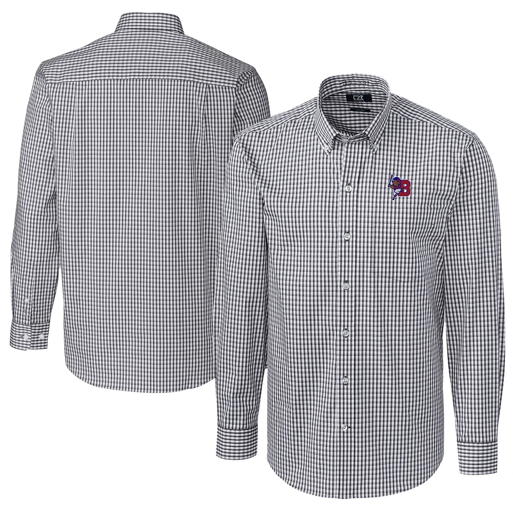 Men's Cutter & Buck Charcoal Buffalo Bisons Big Tall Easy Care Stretch Gingham Long Sleeve Button-Down Shirt