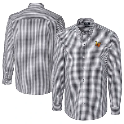 Men's Cutter & Buck  Charcoal Las Vegas Aviators Big Tall Easy Care Stretch Gingham Long Sleeve Button-Down Shirt