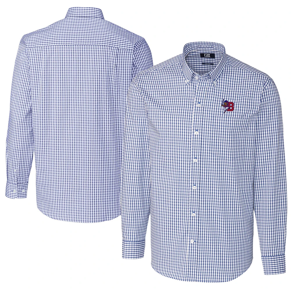Men's Cutter & Buck Blue Buffalo Bisons Big Tall Easy Care Stretch Gingham Long Sleeve Button-Down Shirt