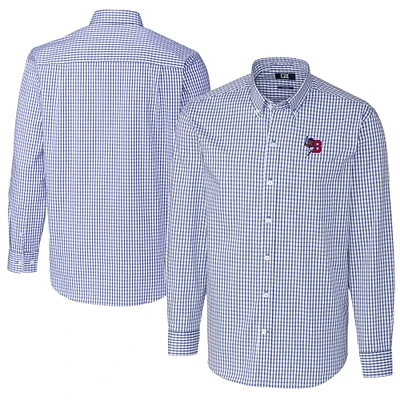 Men's Cutter & Buck  Blue Buffalo Bisons Big Tall Easy Care Stretch Gingham Long Sleeve Button-Down Shirt