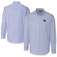 Men's Cutter & Buck  Blue Buffalo Bisons Big Tall Easy Care Stretch Gingham Long Sleeve Button-Down Shirt