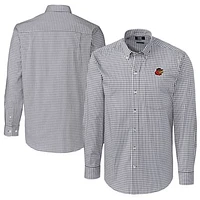 Men's Cutter & Buck  Charcoal Rochester Red Wings Big Tall Easy Care Stretch Gingham Long Sleeve Button-Down Shirt