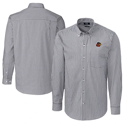 Men's Cutter & Buck  Charcoal Rochester Red Wings Big Tall Easy Care Stretch Gingham Long Sleeve Button-Down Shirt