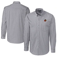 Men's Cutter & Buck  Charcoal Rochester Red Wings Big Tall Easy Care Stretch Gingham Long Sleeve Button-Down Shirt