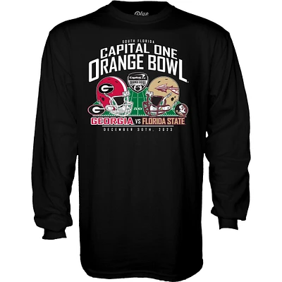 Men's Blue 84  Black Florida State Seminoles vs. Georgia Bulldogs 2023 Orange Bowl Matchup Long Sleeve T-Shirt