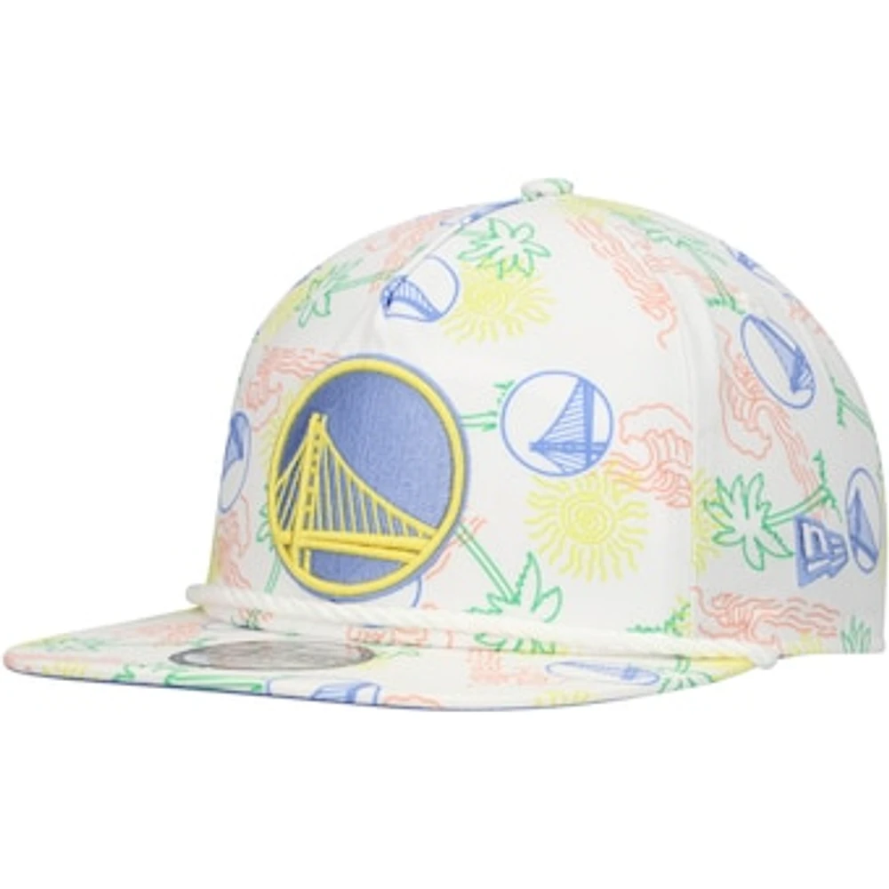 Men's New Era White Golden State Warriors Palm Trees and Waves Golfer Adjustable Hat