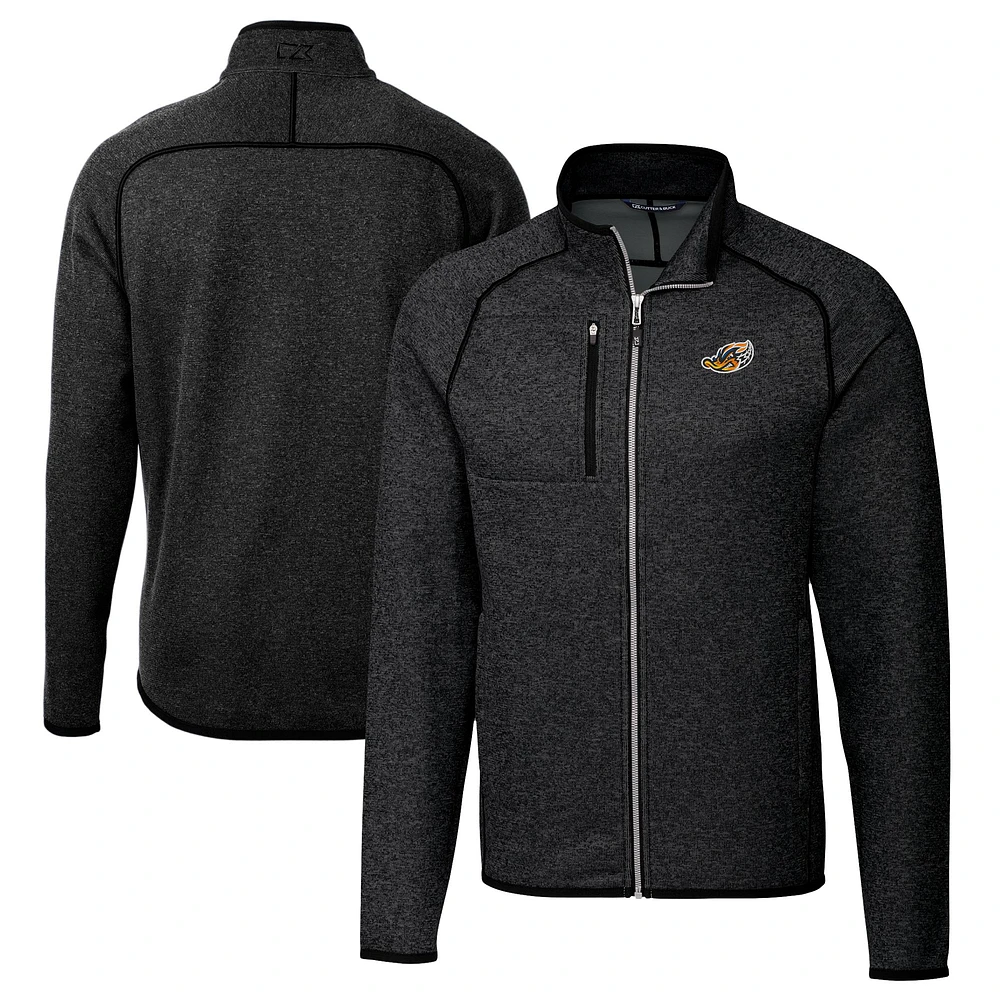 Men's Cutter & Buck Heather Charcoal Akron RubberDucks Big Tall Mainsail Sweater-Knit Full-Zip Jacket