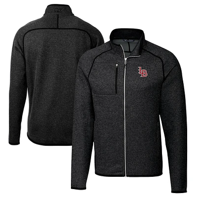 Men's Cutter & Buck Heather Charcoal Louisville Bats Big Tall Mainsail Sweater-Knit Full-Zip Jacket