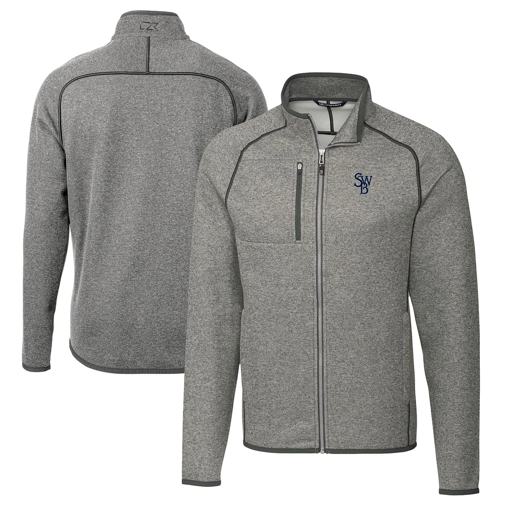 Men's Cutter & Buck Heather Gray Scranton Wilkes-Barre RailRiders Big Tall Mainsail Sweater-Knit Full-Zip Jacket