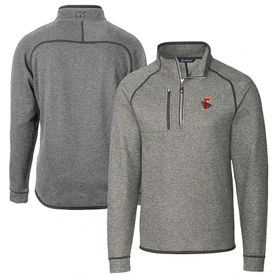 Men's Cutter & Buck Heather Gray Fresno Grizzlies Big Tall Mainsail Sweater-Knit Half-Zip Pullover Jacket