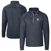 Men's Cutter & Buck Heather Navy Frisco RoughRiders Big Tall Mainsail Sweater-Knit Half-Zip Pullover Jacket