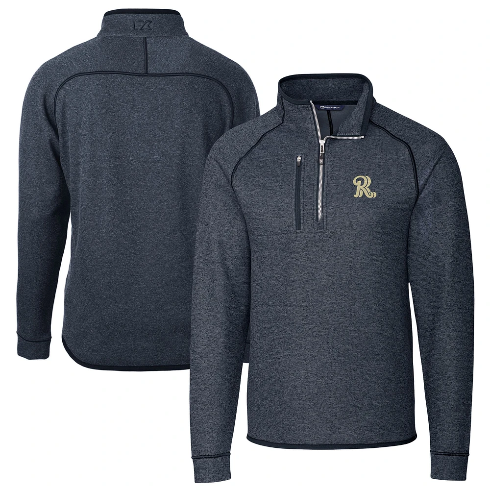 Men's Cutter & Buck Heather Navy Frisco RoughRiders Big Tall Mainsail Sweater-Knit Half-Zip Pullover Jacket