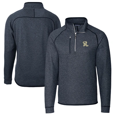 Men's Cutter & Buck Heather Navy Frisco RoughRiders Big Tall Mainsail Sweater-Knit Half-Zip Pullover Jacket