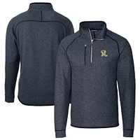 Men's Cutter & Buck Heather Navy Frisco RoughRiders Big Tall Mainsail Sweater-Knit Half-Zip Pullover Jacket