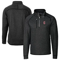 Men's Cutter & Buck Heather Charcoal Greenville Drive Big Tall Mainsail Sweater-Knit Half-Zip Pullover Jacket