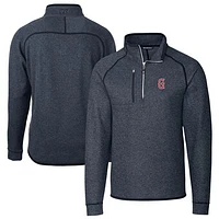 Men's Cutter & Buck Heather Navy Greenville Drive Big Tall Mainsail Sweater-Knit Half-Zip Pullover Jacket