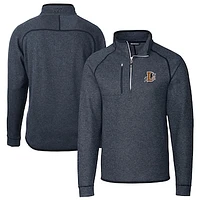 Men's Cutter & Buck Heather Navy Durham Bulls Big Tall Mainsail Sweater-Knit Half-Zip Pullover Jacket