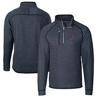 Men's Cutter & Buck Heather Navy Memphis Redbirds Big Tall Mainsail Sweater-Knit Half-Zip Pullover Jacket