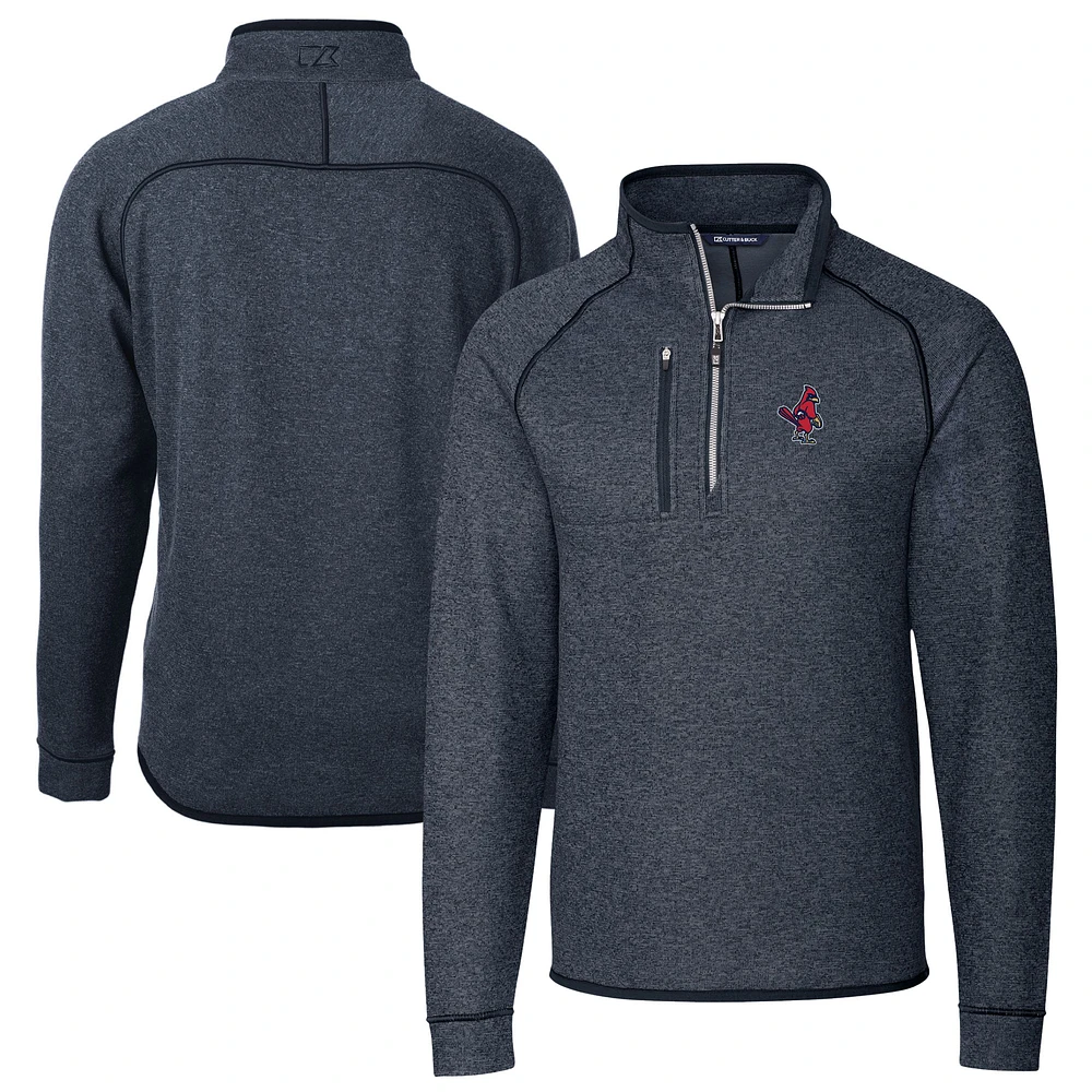 Men's Cutter & Buck Heather Navy Memphis Redbirds Big Tall Mainsail Sweater-Knit Half-Zip Pullover Jacket