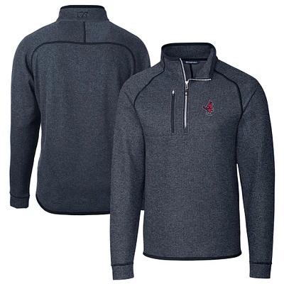 Men's Cutter & Buck Heather Navy Memphis Redbirds Big Tall Mainsail Sweater-Knit Half-Zip Pullover Jacket