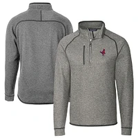 Men's Cutter & Buck Heather Gray Memphis Redbirds Big Tall Mainsail Sweater-Knit Half-Zip Pullover Jacket
