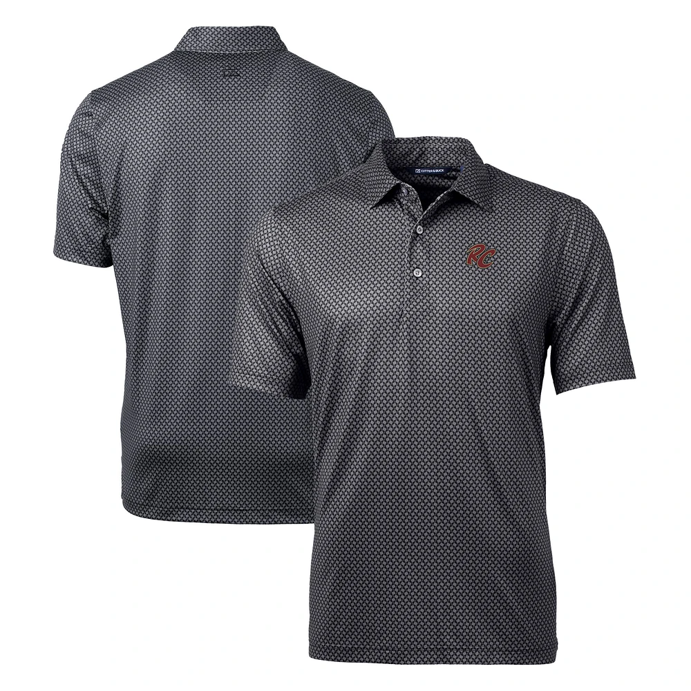 Men's Cutter & Buck Black Sacramento River Cats Big & Tall Pike Banner Print Stretch Polo